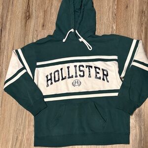 Hollister Dark Teal and White Pullover Hoodie with Chest Logo
